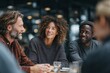 © JWS - Café Conversation: Group Sharing Drinks and Dialogue at a Table