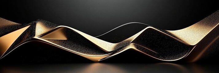 Canvas Print - elegant abstract gold and black 3d waves wallpaper display background pattern for luxury decor
