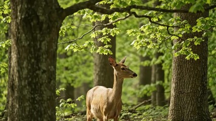 Wall Mural - deer in the forest. deer looking around the woods. beautiful deer representing wildlife in nature fu