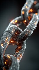 Digital chain linking in a futuristic style with glowing binary details enhances the concept of technology and connectivity