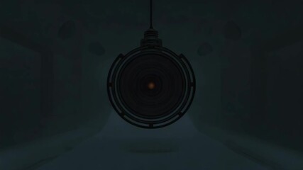 Wall Mural - modern circular lamp hangs from the ceiling, casting a bright light in an empty white room with spot