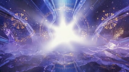 Wall Mural - complex abstract background featuring a bright shining star over a violet landscape with digital gri