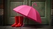 © NOR - Pink umbrella and red rain boots by door