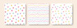 © Svetlana - Hand drawn crayon style baby seamless pattern set. Cute polka dot, hearts, wavy line background. Pencil chalk doodle drawing texture. Template for nursery decor, baby textile, kids product, packaging