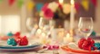 © Tri - A beautifully decorated table set for a festive celebration dinner party with glowing candles and colorful ornaments