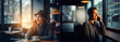 © adimas - Two women talking on phones in cafes.