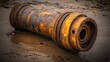 © NURUL - Rusty Industrial Pipe Laying on the Beach Sand Surrounded by Sea Waves