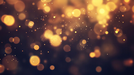 Wall Mural - glowing golden bokeh particles scattered over a dark background, creating a festive and warm light e