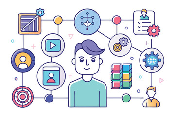 Illustrative depiction of artificial intelligence data analysis and technological innovation concepts for business