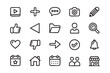 © Pure Pixels (PNG) - Essential UI Icon Set A Collection of Line Art Symbols for User Interface Design Including Play Button Plus Sign and Chat Bubble on a Transparent Background