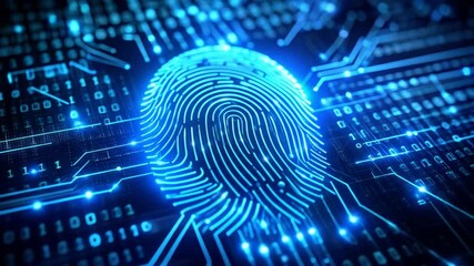 Digital fingerprint security authentication protection with binary code background