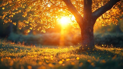 Wall Mural - glowing autumn tree at golden hour