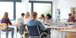 © annaspoka - special education physical disability in school university college inclusion concept, disabled student teenager in wheelchair in classroom learning