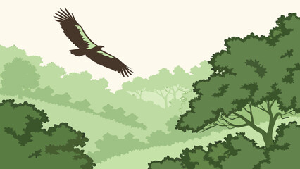 majestic bird flying over forest vector