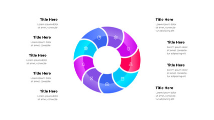 Wall Mural - bright infographic featuring a vibrant circular flow diagram with 9 segments, icons, and adjacent te