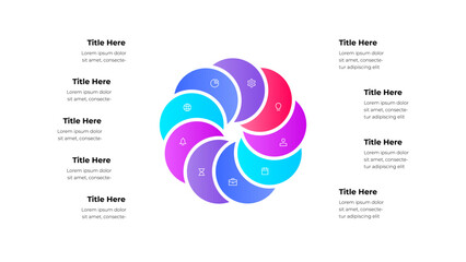 Wall Mural - vivid circular infographic design featuring colorful 9 segments with various icons for creative busi
