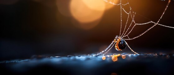Spider on Dew-Kissed Web