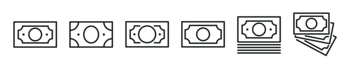 Sticker - money thin line icon set. cash, money stack minimal editable stroke icons