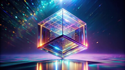 Wall Mural - luminous cube encased in a multicolored, reflective frame, glowing with inner light and surrounded b