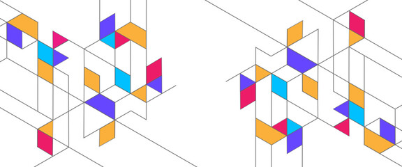 Wall Mural - vector modern line art connecting lines with geometric technology background