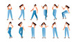 © Nur - Woman character creation set with various standing and sitting poses. Vector illustration.