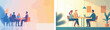 © Hoody Baba - Business meeting and teamwork concept vector illustration set group of business people working together on project in office meeting room and business