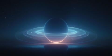 Wall Mural - luminous blue sphere with textured glowing rings on dark cosmic background, futuristic energy concep