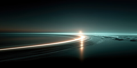 Wall Mural - curved white and blue glowing light trails blur dynamically on dark futuristic backdrop.