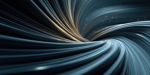 Wall Mural - flowing blue and gold curved lines with dynamic glowing particles, futuristic motion effect.