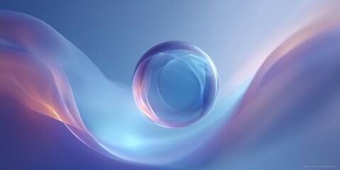 Wall Mural - glossy orb floats in a swirl of blue and purple flowing ribbons, soft gradients and luminous light.
