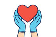 © Elisabeth - Hands in medical gloves holding heart. Healthcare and medicine concept. Doctor care, cardiology, donation, and love symbol. Health insurance icon. Vector illustration.