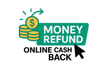 money refund vector icon and online cash back label. financial concept of rebate and return service.