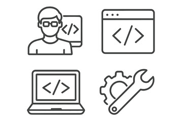 web development line icon set. programmer, coding and software engineering vector symbols. website, 