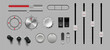 © SpicyTruffel - 3d button. Control slider knob. Sound switch panel or metal radio dial. Stereo equipment. Music level tuner. Recorder equalizer. Multimedia regulator. Vector realistic console sliders set