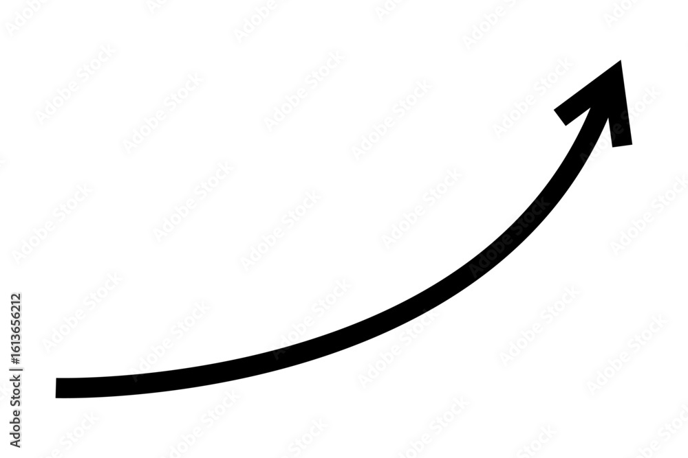 Black curved arrow icon vector. Flat style curve long arrow icon for ...