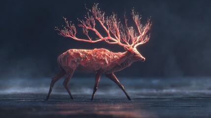 Canvas Print -    a deer with red antlers on its head and antlers on its back in close-up