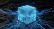 © Jasim - Quantum computing concept with glowing blue cube and data streams highlighting the future of technology and innovation