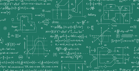 Wall Mural - seamless electrical engineering formulas and graphs background.