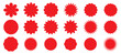 © Creative Sparkle - Star burst shape tags for price. Price sticker, sale sticker, Circle sticker set. Wavy edge promo red badges. Sun ray discount coupon, promotional badge set, shopping labels.