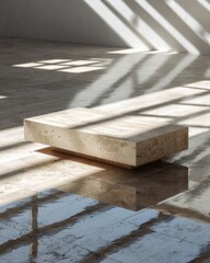 Wall Mural - Minimalist marble table in sunlit modern interior design