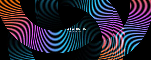 Wall Mural - blue orange lines techno abstract background overlap layer on dark space with circles effect decorat