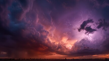 Wall Mural - cloud with lightning bolt in center, surrounded by pink and purple clouds