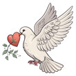 © Ruby - White Dove with Heart and Branch, Cartoon Illustration, Isolated on Transparent Background, bird, love, peace