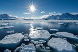 Vast Icy Expanse of Frigid Northern Ocean with Drifting Ice Floes under Watchful Sun
