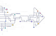 © natrot - Complex arrow-shaped map with multicolor circuit lines and symbols, representing progress, connection, and strategic direction on minimal background.