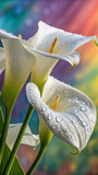 White calla lilies water droplets lily flower