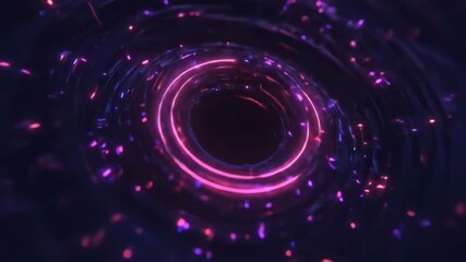 Wall Mural - Neon sci-fi vortex tunnel spinning with particles in deep space.