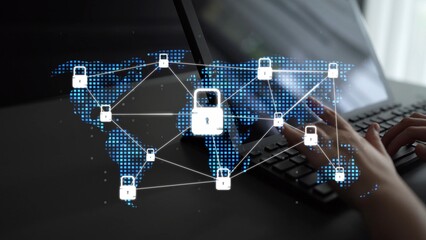 Wall Mural - cyber security protection and cyber security strategies against cyber threats, system hacks, digital