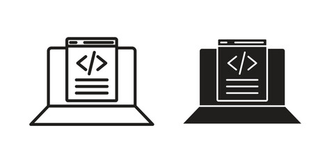 Display code icon flat and stroke style pack on white background. Vector illustrations