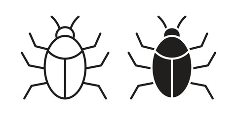 Bug icon flat and stroke style pack on white background. Vector illustrations